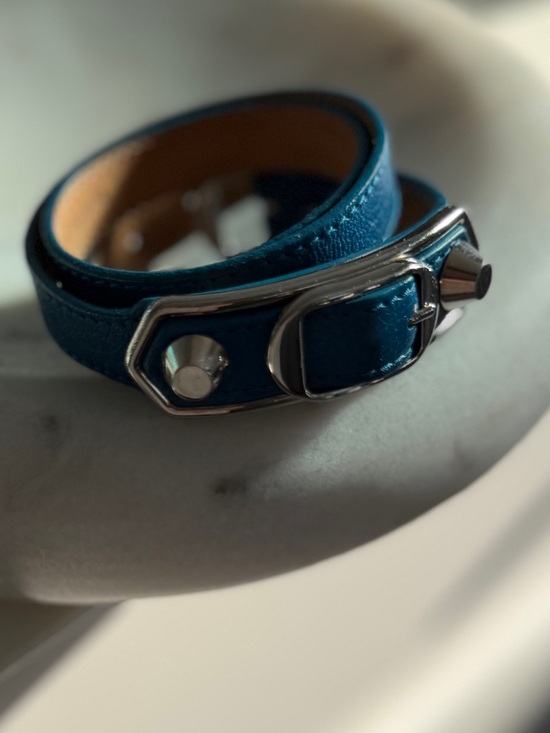 Balenciaga Jewelry - Balenciaga Teal Double-Wrap Leather Bracelet with Silver Hardware
